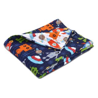 Greenland Home Robots In Space Quilted Cotton Throw   Decorative Throws