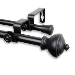 Rod Desyne 28 in.   48 in. Telescoping 5/8 in. Double Curtain Rod Kit in Black with Savannah Finial 5707 282D