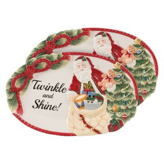 Fitz and Floyd Night Before Christmas Sentiment Tray   Set of 2   Christmas Serveware