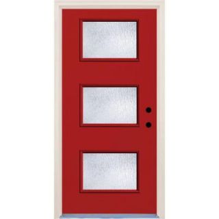 Builder's Choice 36 in. x 80 in. Engine 3 Lite Rain Glass Painted Fiberglass Prehung Front Door with Brickmould HDX162965