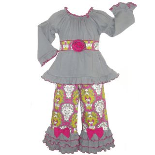 AnnLoren Grey Cotton Knit Tunic and Damask Pants Outfit  