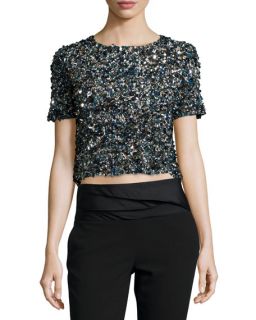 Haute Hippie Mosaic Sequin Embellished Crop Top