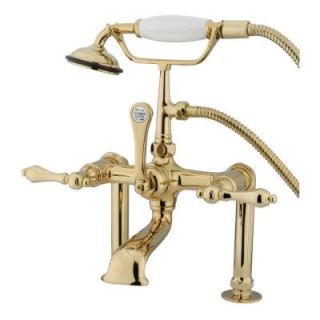 Aqua Eden Lever 3 Handle Deck Mount High Risers Claw Foot Tub Faucet with Hand Shower in Polished Brass HAE103T2