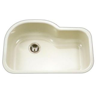 HOUZER Porcela Series Undermount Porcelain Enamel Steel 31 in. Offset Single Bowl Kitchen Sink in Biscuit PCH 3700 BQ