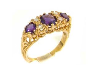 Luxury Solid Yellow 9K Gold Amethyst & Opal Victorian Style Ring   Finger Sizes 5 to 12 Available
