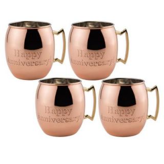 Old Dutch International Happy Anniversary 16 oz. Solid Copper Moscow Mule Mug Nickel Lined Lacquered (Set of 4) OS445