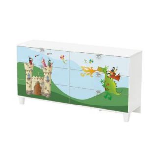 South Shore Furniture Andy 6 Drawer Double Dresser with Dragon and Castle Ottograff Decals in Pure White 8050017K