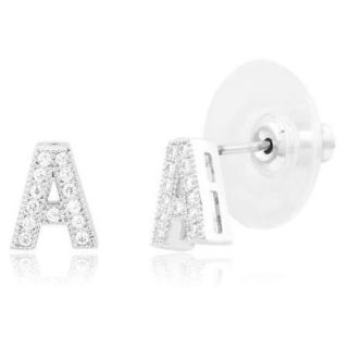 Sterling Silverplated Cubic Zirconia Initial Stud Earrings Letter S