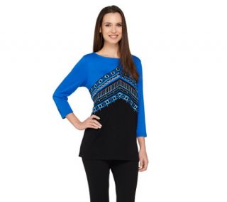 Bob Mackies Embroidered 3/4 Sleeve Pullover Top —