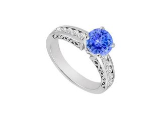 Created Tanzanite and Cubic Zirconia Filigree Engagement Rings in 14K White Gold 0.80.ct.tgw