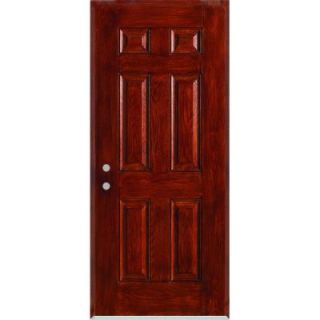 Stanley Doors 32 in. x 80 in. Infinity 6 Panel Stained Fiberglass Woodgrain Prehung Front Door with Brickmould FW S 32 R M B