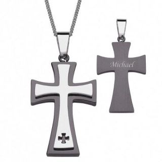 Personalized Engraved Name Cross Stainless Steel Pendant, 20"