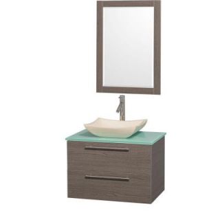 Wyndham Collection Amare 30 in. Vanity in Grey Oak with Glass Vanity Top in Aqua and Ivory Marble Sink WCR410030GOGRGS2