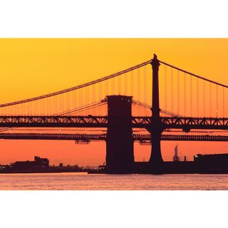 Silhouette of Brooklyn Bridge at Sunset, New York Photography Canvas