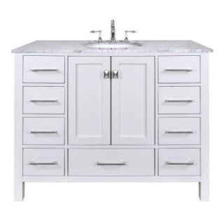 stufurhome Malibu 48 in. Vanity in Pure White with Marble Vanity Top in Cararra White GM 6412 48PW CR