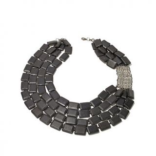 Rara Avis by Iris Apfel Black Wood Silvertone 27" 4 Row Necklace   7681974