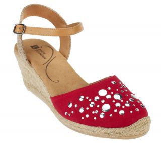 White Mountain Solar Espadrille Wedges with Gemstone Detail —