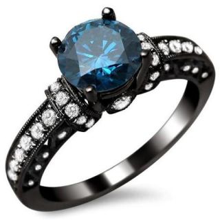 Noori 14k Black Gold 1 3/8ct TDW Round Blue and White Diamond Ring (SI1 SI2) Size 6.5