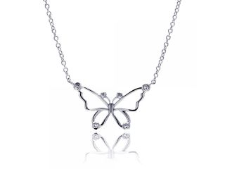 .925 Sterling Silver Cubic Zirconia Butterfly Pendant Necklace