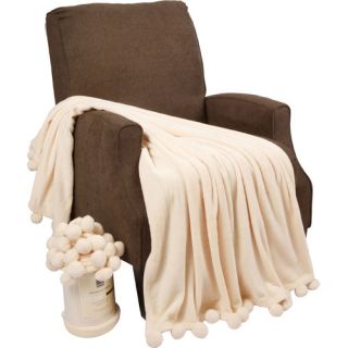 BNF Home Flannel Fleece Pom Pom Throw Blanket