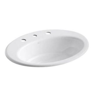 KOHLER Thoreau Drop In Cast Iron Bathroom Sink in White with Overflow Drain K 2907 8 0