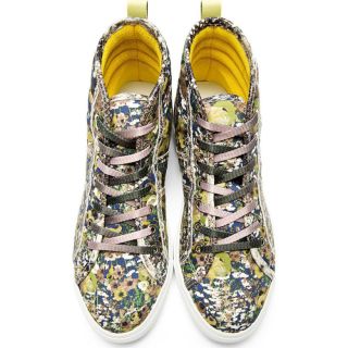MSGM Navy Floral High Top Sneakers