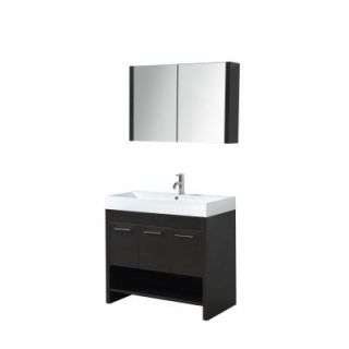 Virtu USA 35 1/5 in. Single Basin Vanity in Wenge with Poly Marble Vanity Top in White and Medicine Cabinet Mirror DISCONTINUED TS 41236 WG