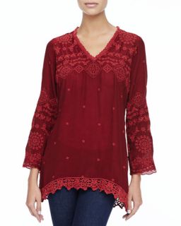 Johnny Was Collection Glory V Neck Embroidered & Lace Tunic