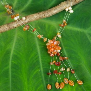 Pearl and Carnelian Tropical Elite Strand Necklace (Thailand) (3 5
