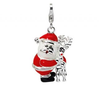 Amore La Vita Sterling Dimensional Santa and Reindeer Charm —