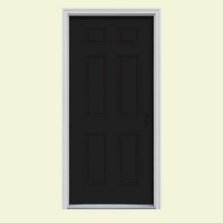 JELD WEN 34 in. x 80 in. 6 Panel Black Painted with White Interior Premium Steel Prehung Front Door with Brickmould THDJW166100112