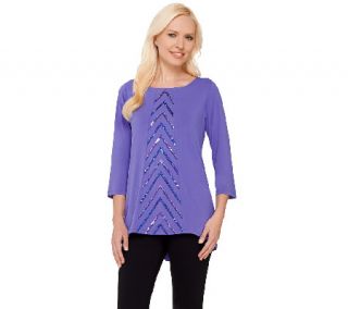 Bob Mackies 3/4 Sleeve Knit Top with Chevron Sequin Front Detail   A266376 —