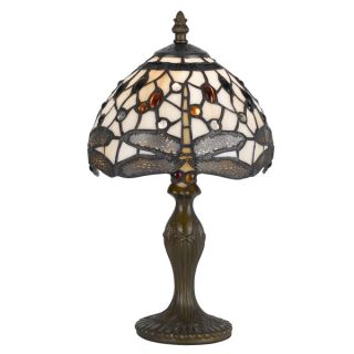 Cal Lighting Tiffany Grey Dragonfly 1 light Antique Brass Accent Lamp