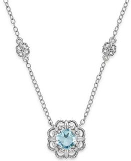 Aquamarine (3/4 ct. t.w.) and Diamond Accent Pendant Necklace in 14k