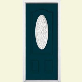 Masonite 36 in. x 80 in. Oakville 3/4 Oval Lite Painted Steel Prehung Front Door with Brickmold 31244