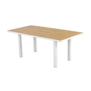 POLYWOOD Euro Gloss White 36 in. x 72 in. Patio Dining Table with Plastique Natural Teak Top DISCONTINUED AT3672FAWNT