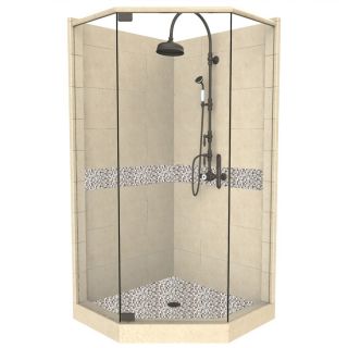 American Bath Factory Java Medium with Java Accent Fiberglass and Plastic Neo Angle Corner Shower Kit (Actual: 86 in x 36 in x 42 in)