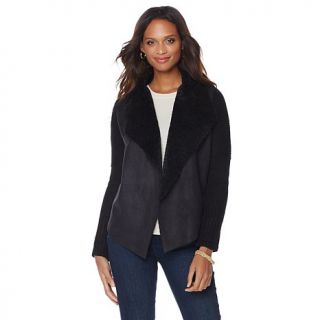 Faith & Zoe Faux Suede Wing Collar Sweater Cardigan   7836523