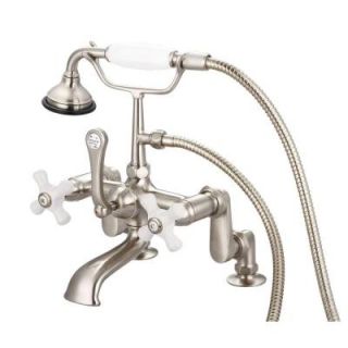 Water Creation 3 Handle Vintage Claw Foot Tub Faucet with Hand Shower and Porcelain Cross Handles in Brushed Nickel F6 0008 02 PX