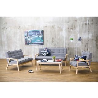 Baxton Studio Mid Century Masterpieces 3PC Sofa Set in Gray Fabric