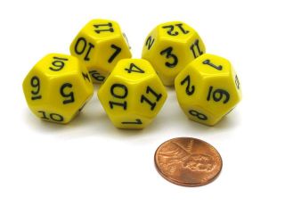 Set of 5 D12 12 Sided 18mm Opaque RPG Dice   Yellow with Black Numbers