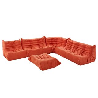 Modway Waverunner 5 Piece Orange Microfiber Sectional Sofa