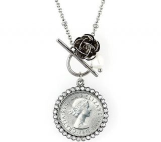 Lucky British Sixpence and Rose Toggle Pendant —