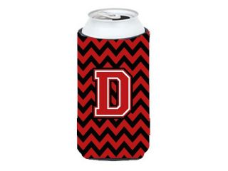 Letter D Chevron Black and Red   Tall Boy Beverage Insulator Hugger CJ1047 DTBC