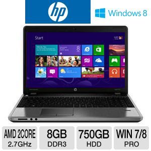 HP ProBook 4545s Notebook PC   AMD Dual Core A6 4400M 2.7GHz, 8GB DDR3, 750GB HDD, DVDRW, AMD Radeon HD 7520G, 15.6 Display, Windows 7 Pro 64 bit / Windows 8 Pro 64 bit (C9K42UT)