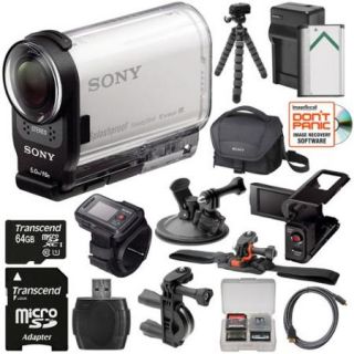Sony Action Cam HDR AS200VR Wi Fi HD Video Camera Camcorder & Remote + LCD Cradle + 64GB Card + Helmet, Handlebar & Suction Cup Mounts + Battery Kit