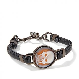 AMEDEO "Skeledeo" 20mm Cameo Leather Hematite Tone Bracelet   7817105
