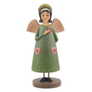 Blossom Bucket Angel with Halo Holding Hand Over Heart Statue