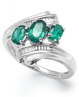 Sterling Silver Emerald (3/4 ct. t.w.) and Diamond Accent Three Stone