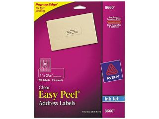 Inkjet Mailing Labels, Address, 1"x2 5/8", 750/PK, Clear AVE8660